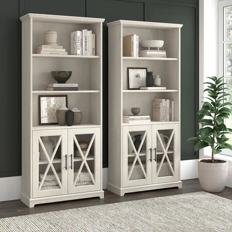 Lennox 5 Shelf Bookcase with Glass Doors - Set of 2 by Bush Furniture