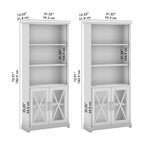 Bibliothèque de ferme à 5 étagères avec portes en verre, lot de 2, étagères réglables, style naturel et décontracté