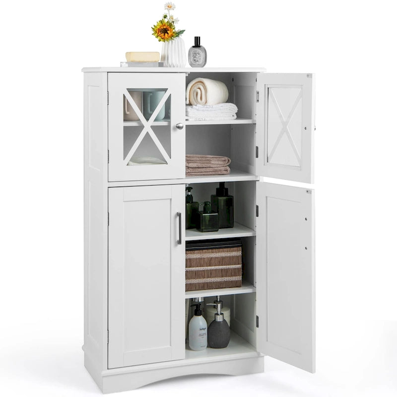 Meuble de rangement pour linge de bain autonome à 5 niveaux avec portes et 3 étagères réglables, grande capacité