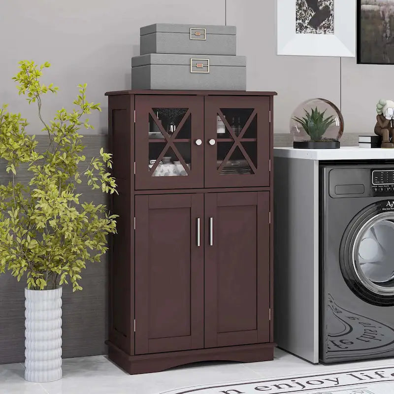 Meuble de rangement pour linge de bain autonome à 5 niveaux avec portes et 3 étagères réglables, grande capacité