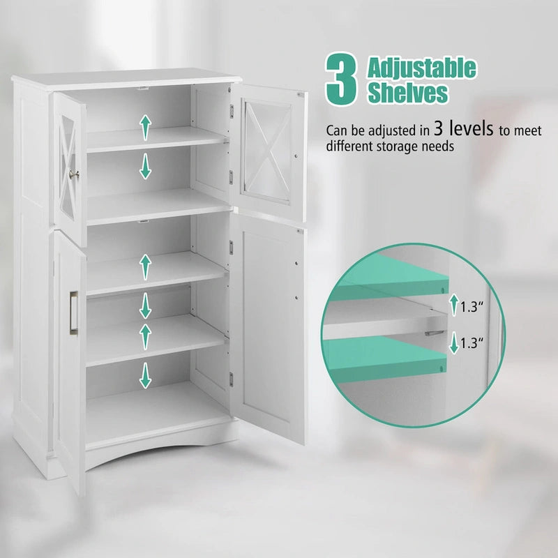 Meuble de rangement pour linge de bain autonome à 5 niveaux avec portes et 3 étagères réglables, grande capacité
