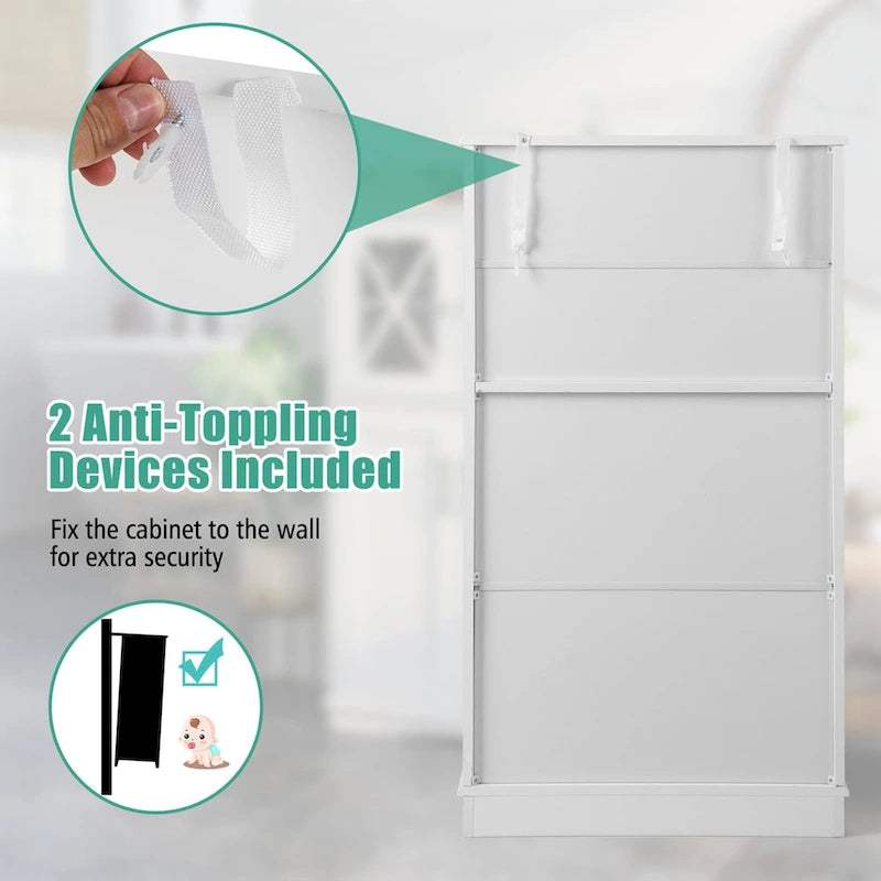 Meuble de rangement pour linge de bain autonome à 5 niveaux avec portes et 3 étagères réglables, grande capacité