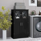 Meuble de rangement pour linge de bain autonome à 5 niveaux avec portes et 3 étagères réglables, grande capacité