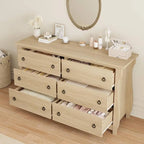 Commode à 6 tiroirs naturelle pour salon, chambre, entrée