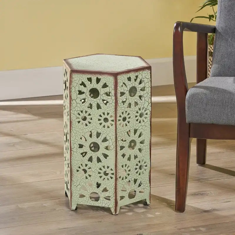 Table d'appoint en fer ajouré « Sunburst » de 12 po, table d'appoint légère pour boissons et collations, utilisation intérieure