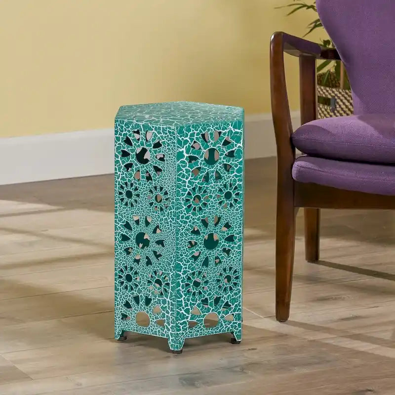 Table d'appoint en fer ajouré « Sunburst » de 12 po, table d'appoint légère pour boissons et collations, utilisation intérieure