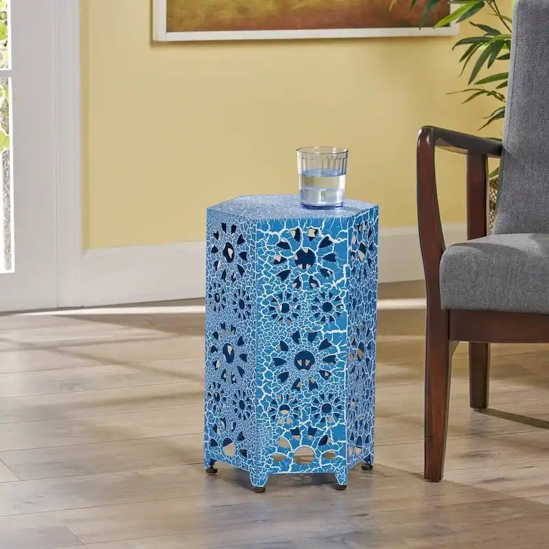 Table d'appoint en fer ajouré « Sunburst » de 12 po, table d'appoint légère pour boissons et collations, utilisation intérieure
