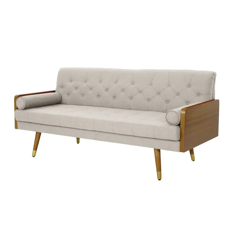 Canapé en tissu touffeté Mid-Century Modern avec pieds en bois de bouleau, capitonnage, rembourrage en mousse, 4 options de couleur
