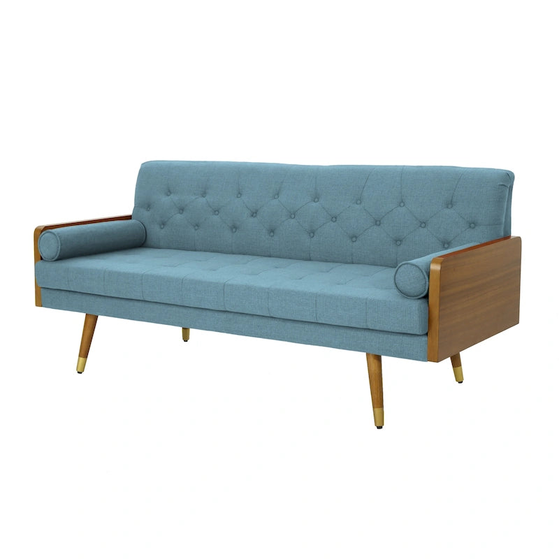Canapé en tissu touffeté Mid-Century Modern avec pieds en bois de bouleau, capitonnage, rembourrage en mousse, 4 options de couleur