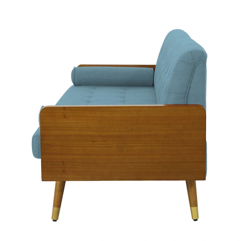 Canapé en tissu touffeté Mid-Century Modern avec pieds en bois de bouleau, capitonnage, rembourrage en mousse, 4 options de couleur