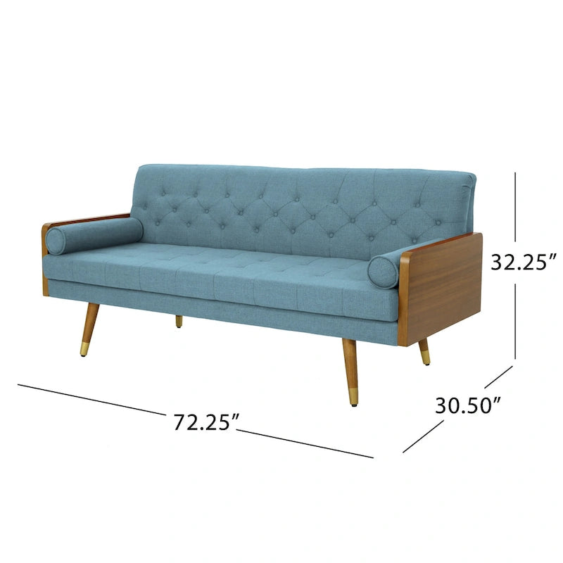 Canapé en tissu touffeté Mid-Century Modern avec pieds en bois de bouleau, capitonnage, rembourrage en mousse, 4 options de couleur