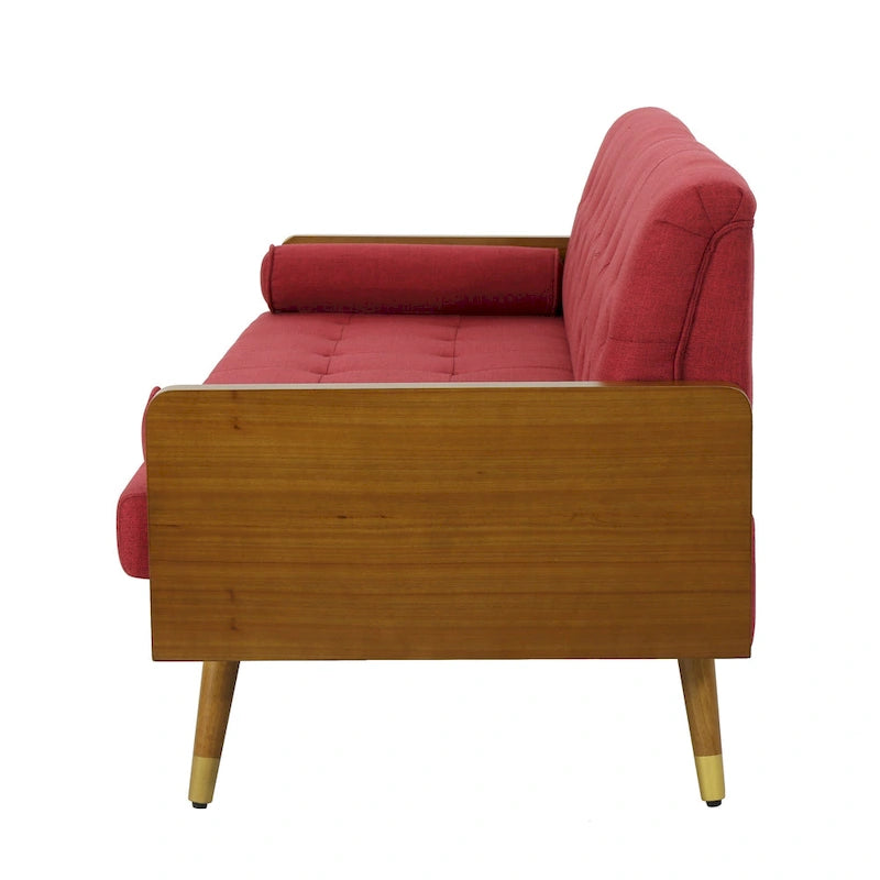 Canapé en tissu touffeté Mid-Century Modern avec pieds en bois de bouleau, capitonnage, rembourrage en mousse, 4 options de couleur