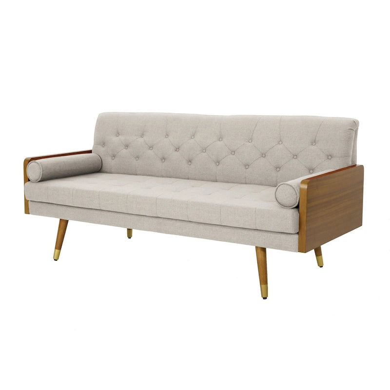 Canapé en tissu touffeté Mid-Century Modern avec pieds en bois de bouleau, capitonnage, rembourrage en mousse, 4 options de couleur