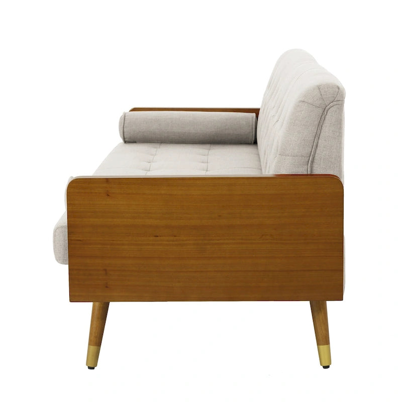 Canapé en tissu touffeté Mid-Century Modern avec pieds en bois de bouleau, capitonnage, rembourrage en mousse, 4 options de couleur