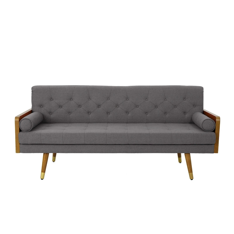 Canapé en tissu touffeté Mid-Century Modern avec pieds en bois de bouleau, capitonnage, rembourrage en mousse, 4 options de couleur