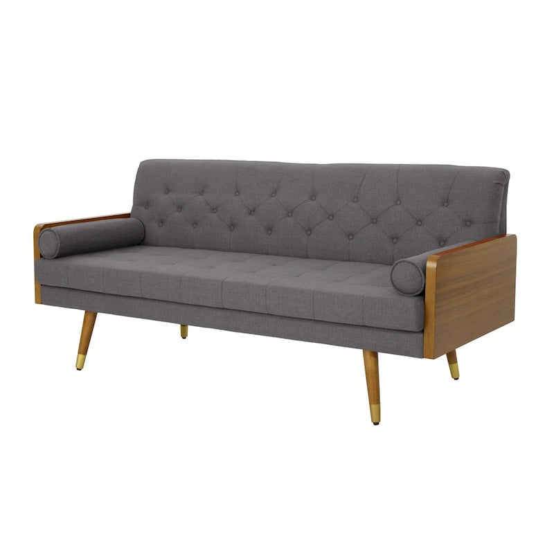 Canapé en tissu touffeté Mid-Century Modern avec pieds en bois de bouleau, capitonnage, rembourrage en mousse, 4 options de couleur