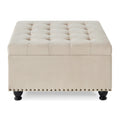 Grand pouf de rangement carré avec pieds en bois