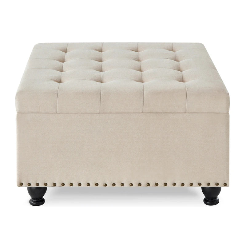 Grand pouf de rangement carré avec pieds en bois