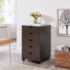 Commode à 5 tiroirs, commode de rangement en bois avec roulettes, organisateur de rangement pour travaux manuels et unité de rangement de bureau avec tiroirs