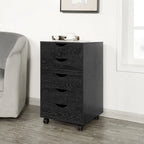 Commode à 5 tiroirs, commode de rangement en bois avec roulettes, organisateur de rangement pour travaux manuels et unité de rangement de bureau avec tiroirs