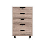 Commode à 5 tiroirs, commode de rangement en bois avec roulettes, organisateur de rangement pour travaux manuels et unité de rangement de bureau avec tiroirs