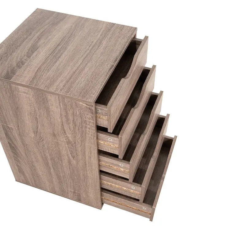 Commode à 5 tiroirs, commode de rangement en bois avec roulettes, organisateur de rangement pour travaux manuels et unité de rangement de bureau avec tiroirs