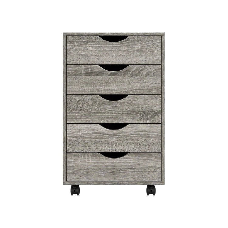 Commode à 5 tiroirs, commode de rangement en bois avec roulettes, organisateur de rangement pour travaux manuels et unité de rangement de bureau avec tiroirs