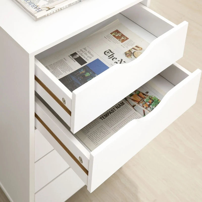 Commode à 5 tiroirs, commode de rangement en bois avec roulettes, organisateur de rangement pour travaux manuels et unité de rangement de bureau avec tiroirs