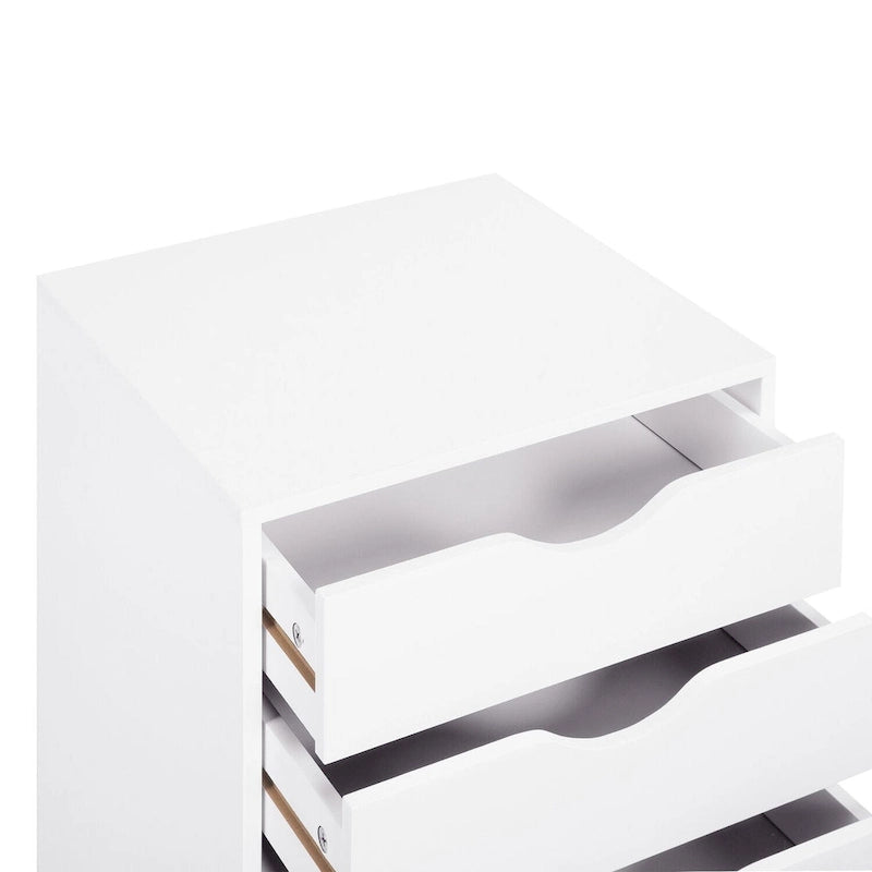 Commode à 5 tiroirs, commode de rangement en bois avec roulettes, organisateur de rangement pour travaux manuels et unité de rangement de bureau avec tiroirs