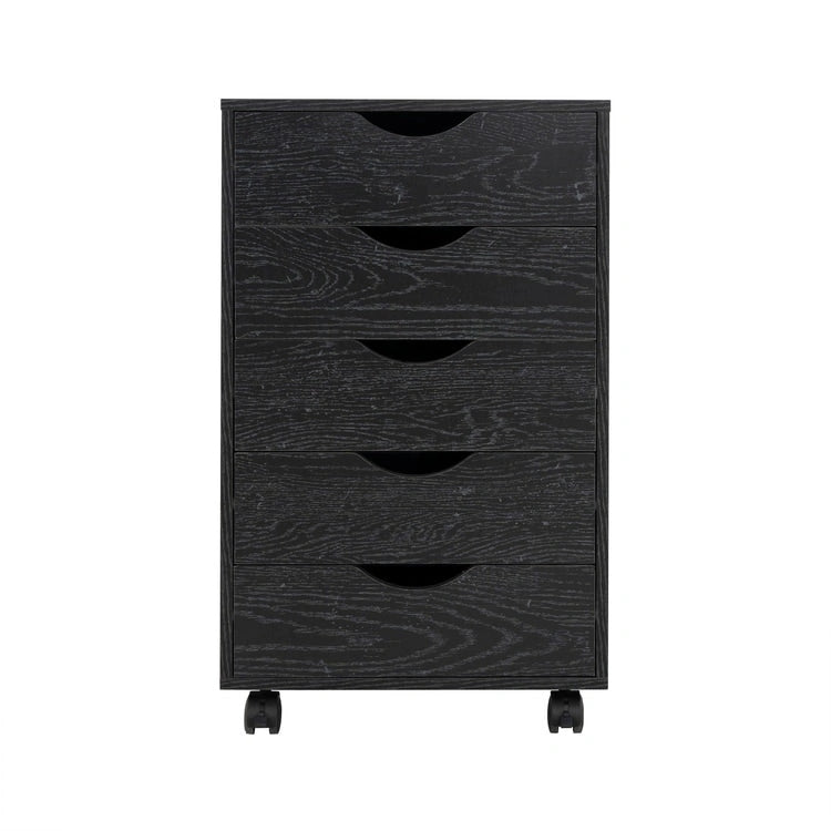 Commode à 5 tiroirs, commode de rangement en bois avec roulettes, organisateur de rangement pour travaux manuels et unité de rangement de bureau avec tiroirs