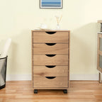 Commode à 5 tiroirs, commode de rangement en bois avec roulettes, organisateur de rangement pour travaux manuels et unité de rangement de bureau avec tiroirs
