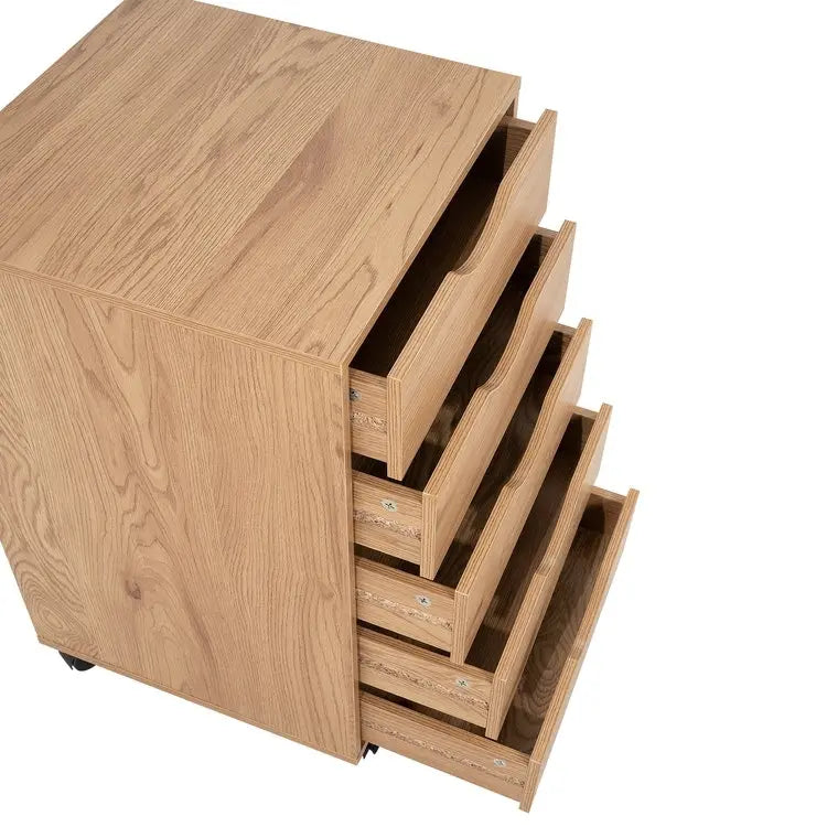 Commode à 5 tiroirs, commode de rangement en bois avec roulettes, organisateur de rangement pour travaux manuels et unité de rangement de bureau avec tiroirs