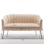Canapé 2 places incurvé style « Modern Glam » avec dossier capitonné et pieds en métal, 127 cm de large, mousse haute densité