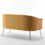 Canapé 2 places incurvé style « Modern Glam » avec dossier capitonné et pieds en métal, 127 cm de large, mousse haute densité