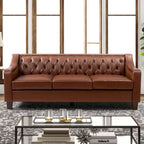 Canapé Mateo 82.28 large de transition en cuir véritable avec clous décoratifs et dossier capitonné