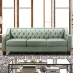 Canapé Mateo 82.28 large de transition en cuir véritable avec clous décoratifs et dossier capitonné