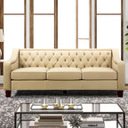 Canapé Mateo 82.28 large de transition en cuir véritable avec clous décoratifs et dossier capitonné