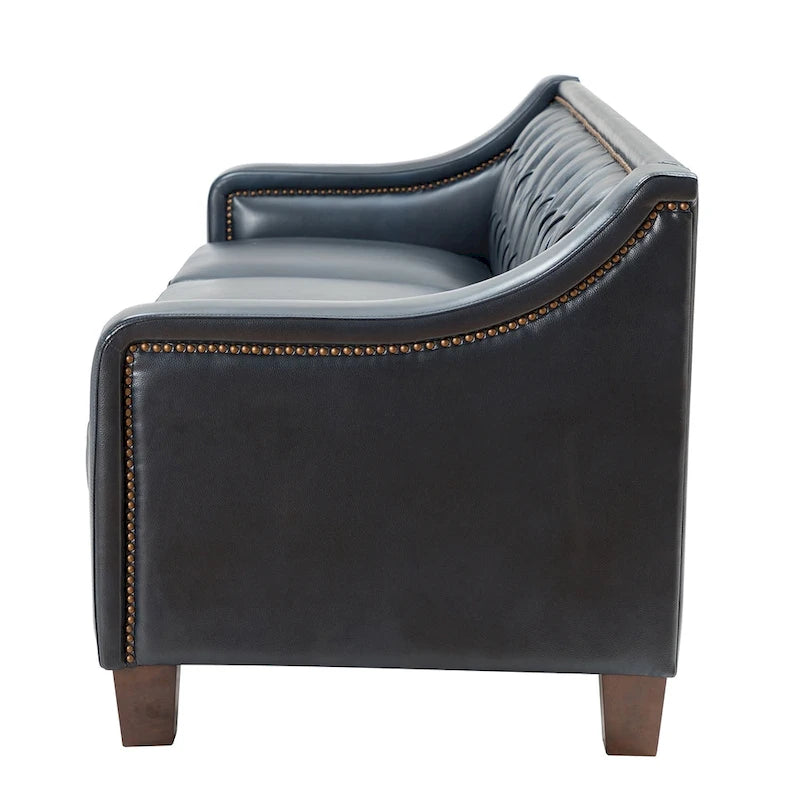 Canapé Mateo 82.28 large de transition en cuir véritable avec clous décoratifs et dossier capitonné