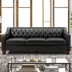 Canapé Mateo 82.28 large de transition en cuir véritable avec clous décoratifs et dossier capitonné
