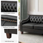 Canapé Mateo 82.28 large de transition en cuir véritable avec clous décoratifs et dossier capitonné