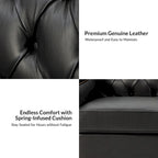 Canapé Mateo 82.28 large de transition en cuir véritable avec clous décoratifs et dossier capitonné