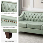 Canapé Mateo 82.28 large de transition en cuir véritable avec clous décoratifs et dossier capitonné