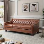 Canapé Mateo 82.28 large de transition en cuir véritable avec clous décoratifs et dossier capitonné