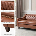 Canapé Mateo 82.28 large de transition en cuir véritable avec clous décoratifs et dossier capitonné