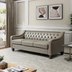 Canapé Mateo 82.28 large de transition en cuir véritable avec clous décoratifs et dossier capitonné