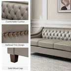 Canapé Mateo 82.28 large de transition en cuir véritable avec clous décoratifs et dossier capitonné