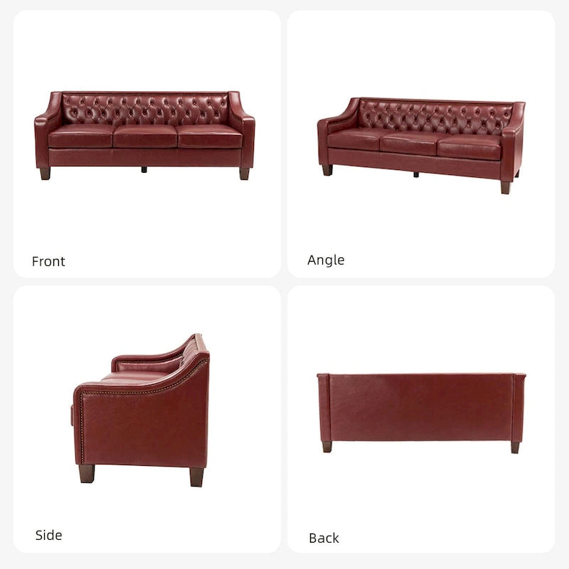 Canapé Mateo 82.28 large de transition en cuir véritable avec clous décoratifs et dossier capitonné