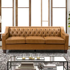 Canapé Mateo 82.28 large de transition en cuir véritable avec clous décoratifs et dossier capitonné