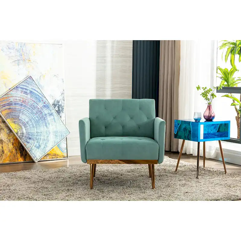 Fauteuil d'appoint capitonné en velours avec pieds dorés