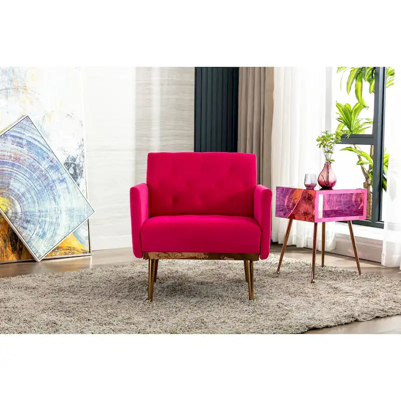 Fauteuil d'appoint capitonné en velours avec pieds dorés